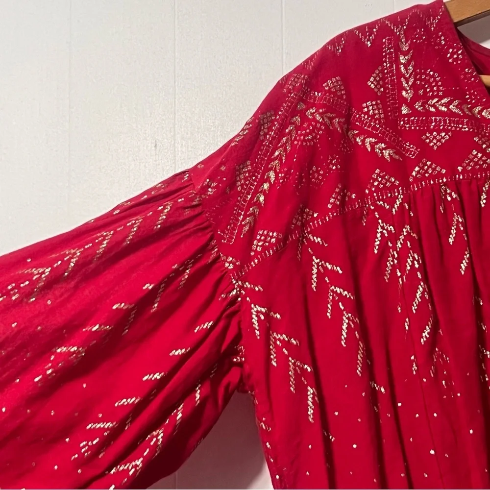Free People Counting Stars Puff Sleeves Ruffle Hem Boho Peasant Top Size S